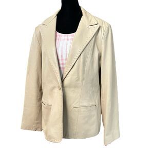 Vintage Tan Soft Leather Blazer Size XL Boho Bohemian Coat Jacket